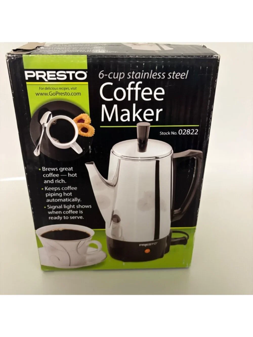 Presto 6 Cup Stainless Steel Coffee Maker 02822 Unused